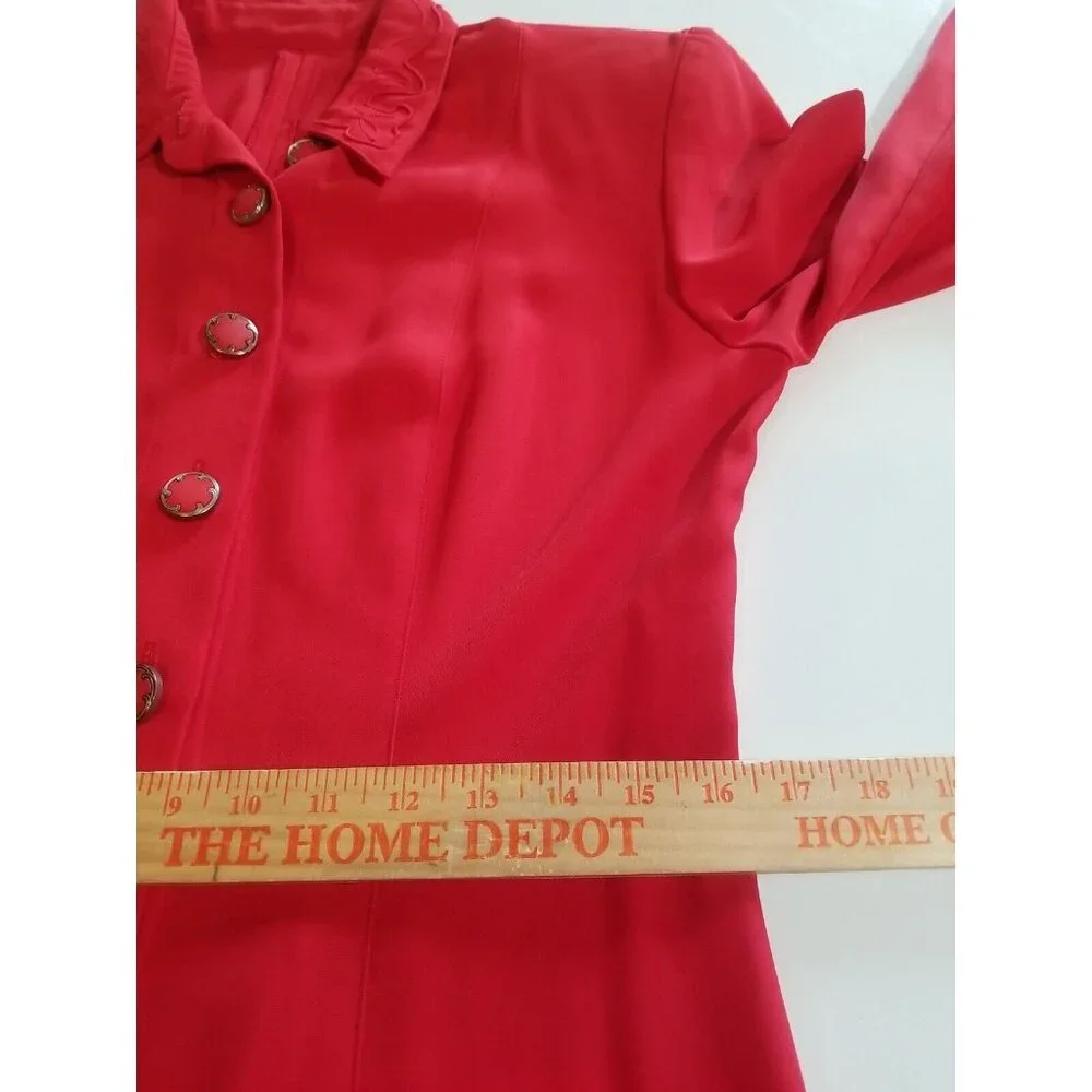 Howard Wolf Maxi Dress 12 Detachable Vest Long Sleeve Trim Buttons Red Vintage - Picture 10 of 15